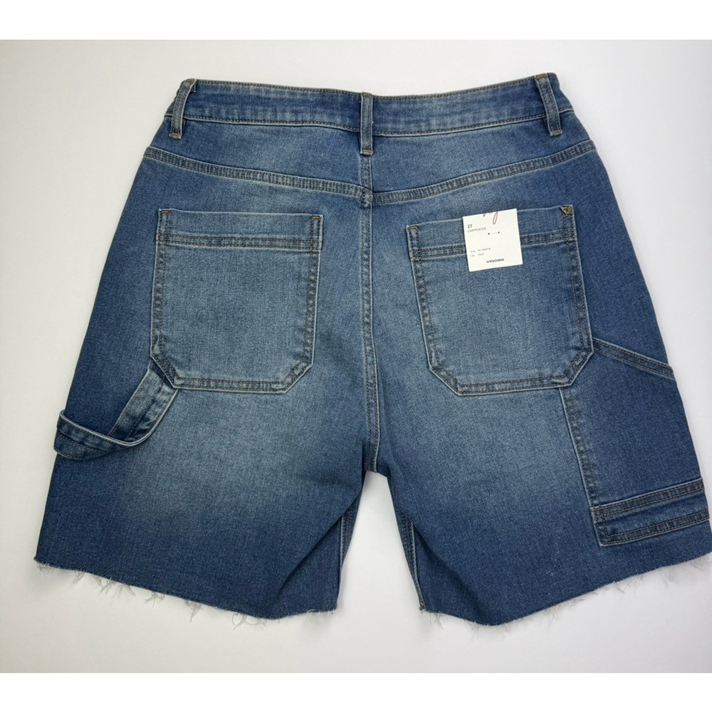 VIGOSS Women's Carpenter Denim Jean Shorts Size 27 Raw Hem Stretch High Waisted - Picture 2 of 8